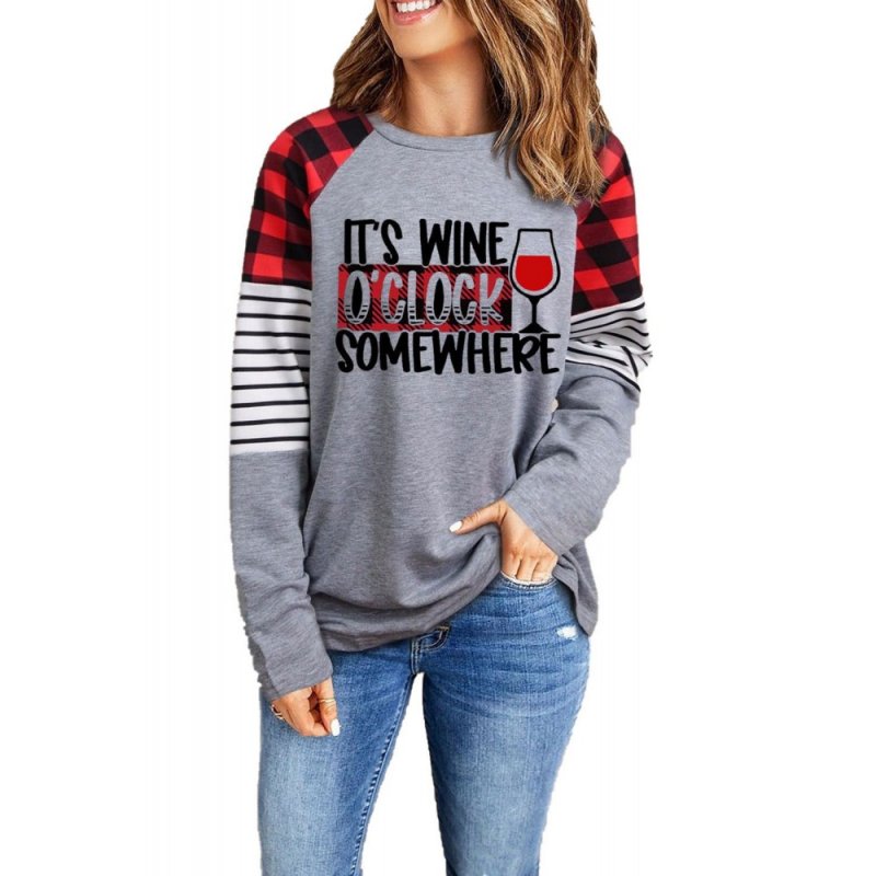 Gray It's Wine O' Clock Somewhere Graphic Print Long Sleeve Top