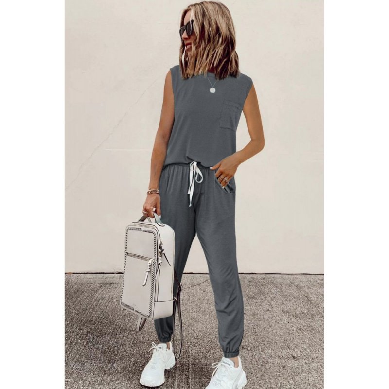 Gray AM To PM Knit Pocket Tank and Joggers Sports Wear