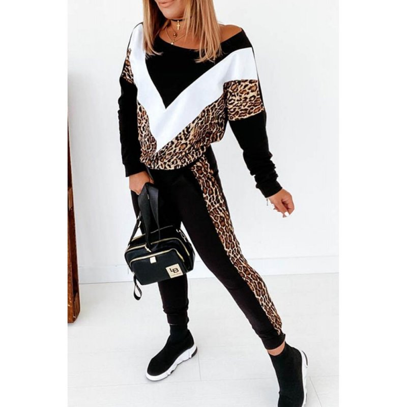 Colorblock Cheetah Sweatshirt Pants Set