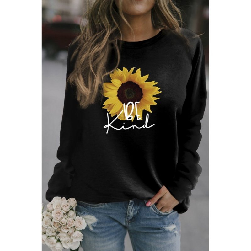 Black Be Kind Sunflower Print Long Sleeve Graphic Sweatshirt