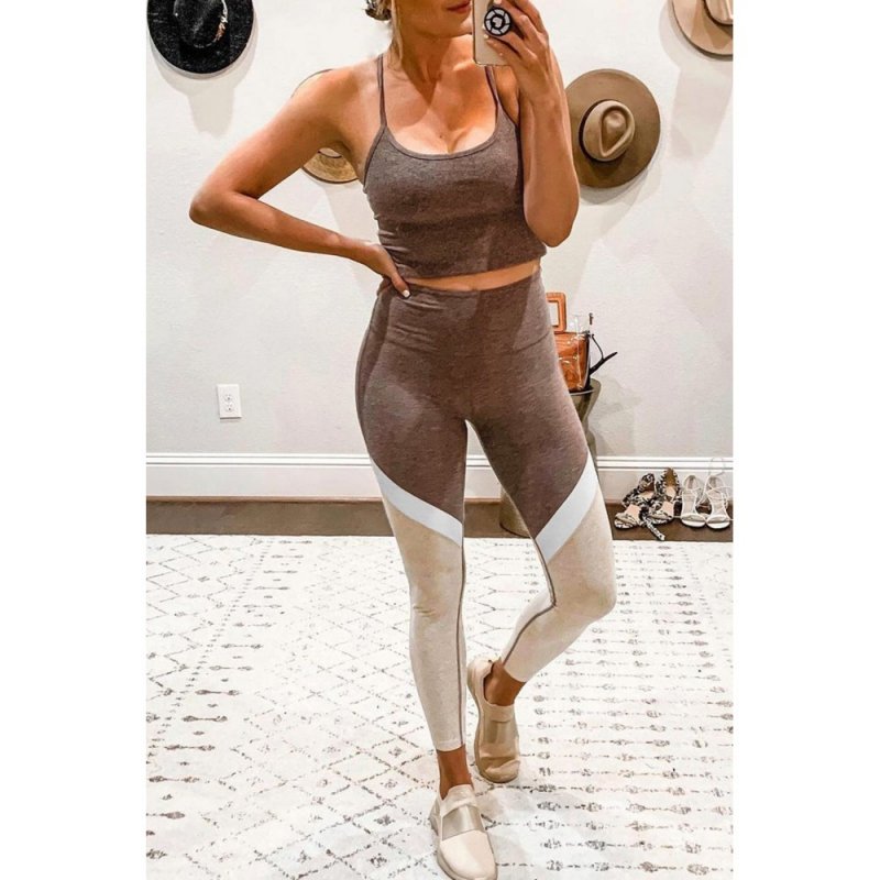 Color Block Cami Top and High Waist Leggings Sports Suit