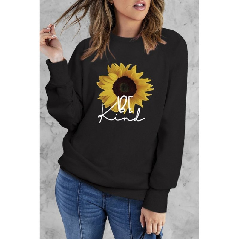 Black Be Kind Sunflower Print Long Sleeve Graphic Sweatshirt