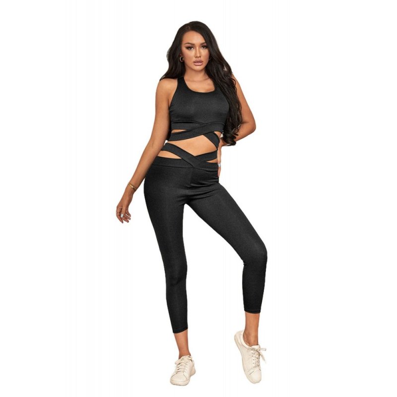 Gray Crisscross Sports Bra and Leggings Set