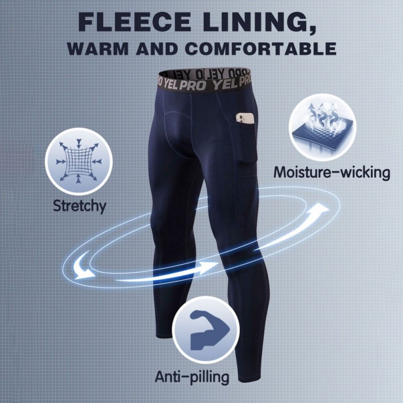 Men Sport Pants Fleece Warm Bodycon Stretchy Moisture-wicking Pocket Running Workout Sportswear