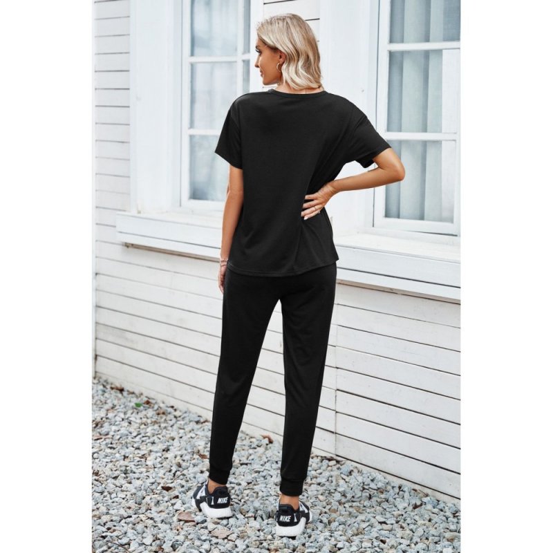 Black Cozy Cotton T-shirt Pants Set