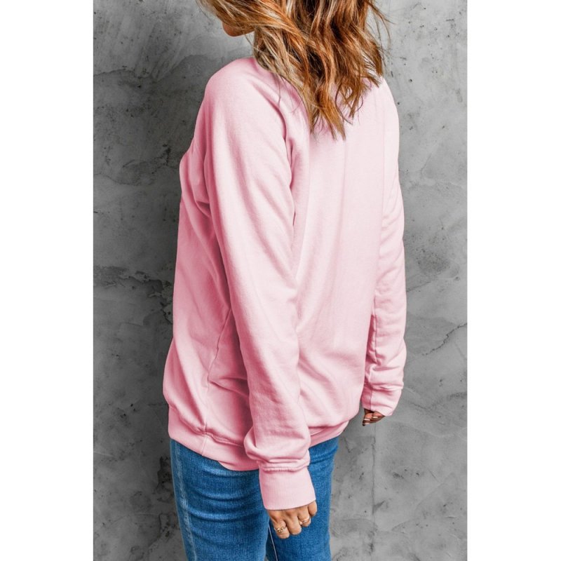 Pink GRLPWR O-neck Long Sleeve Pullover Sweatshirt